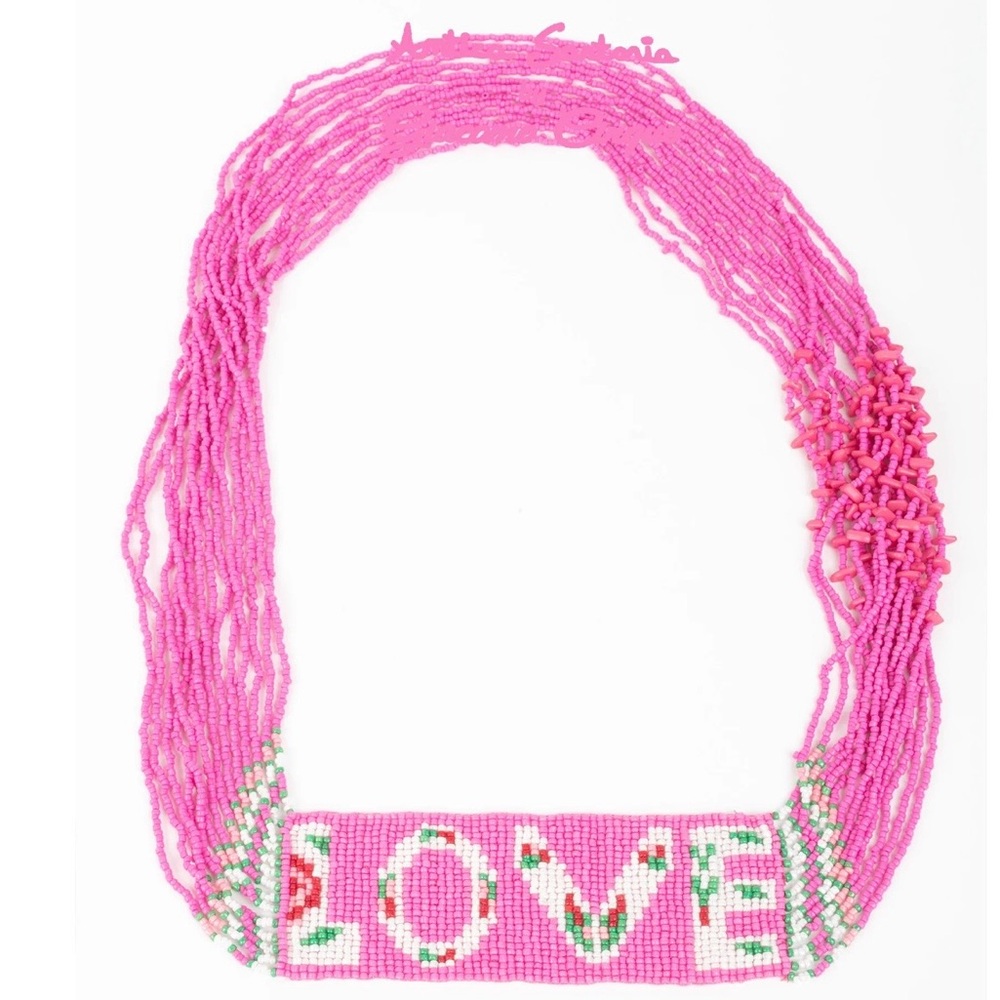 Antica Sartoria LOVE plate Hot Pink 🩷/ Green Elegant Beaded Necklace NWT